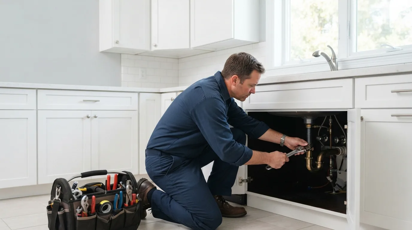 Licensed J Maxey Plumbing technician repairing a pipe on a service call