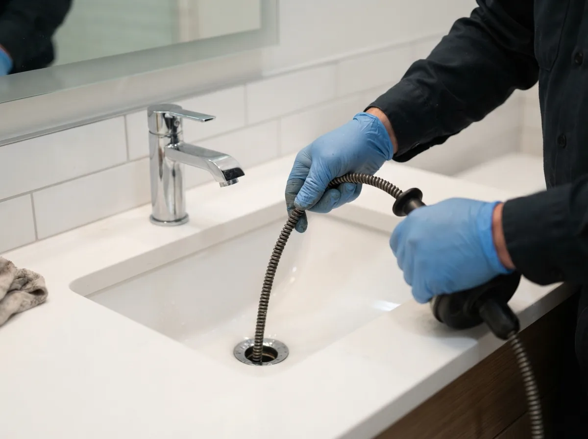 Plumber performing drain cleaning service